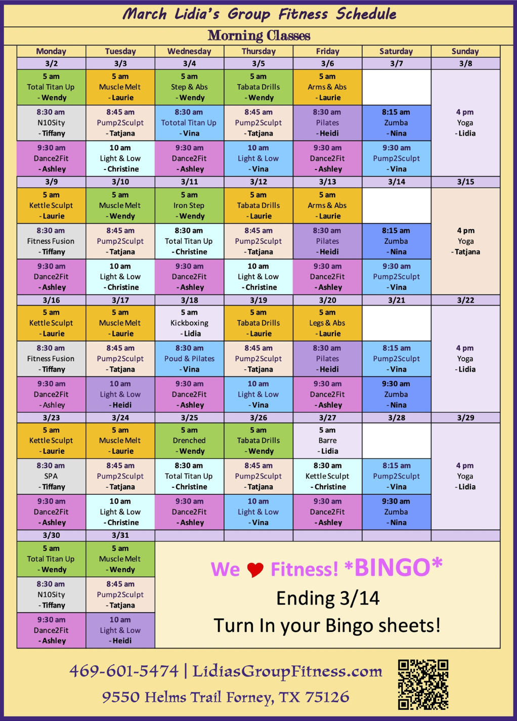 Morning Schedule for Lidia's Group Fitness | Forney, TX