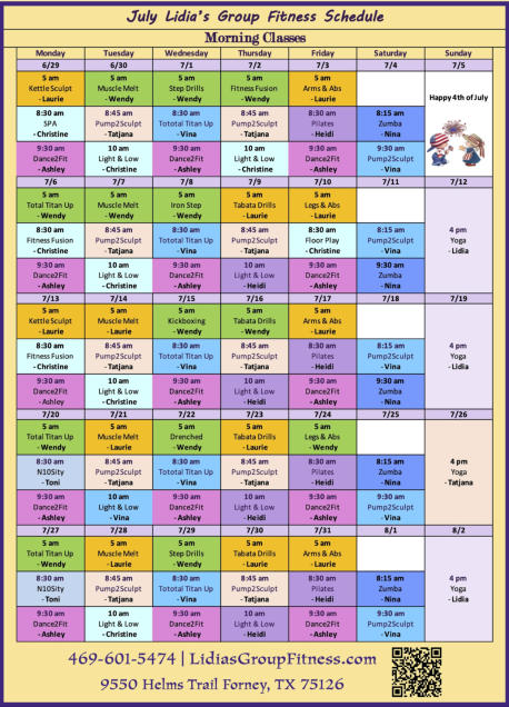 Morning Schedule for Lidia's Group Fitness | Forney, TX